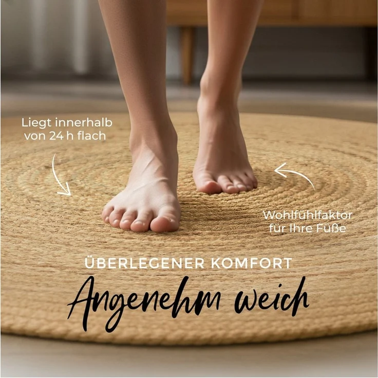 carpetfine Teppich Nele Juteteppich Naturfaser, rund, Höhe: 6 mm, geflochtener Wendeteppich aus 100% Jute, quadratisch und als Läufer – Bild 4