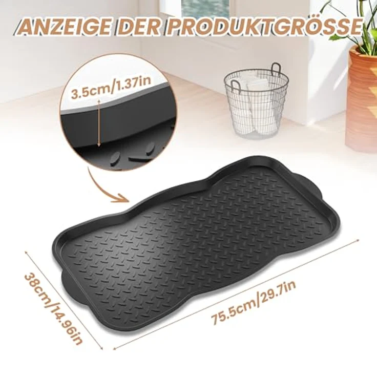 IMMCUTE Schuhabtropfschale 75,5x38x3,5cm, Waschbare Schmutzfangmatte mit Hohem Rand für Flur und Schuhschrank, Vielseitig einsetzbar – Bild 5
