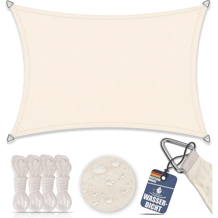 Sonnensegel aus 100% Polyester creme, 2x4 m, Rechteck