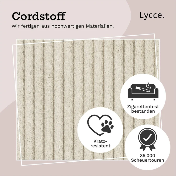 Lycce Bankauflage Klemmkissen mit Leiste - Cord, Polsterung, rutschfest Beige 8x40x38cm – Bild 5