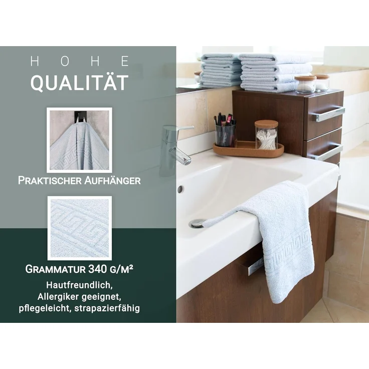 ZOLLNER 10er Set Handtücher, 70% Baumwolle, 30% Polyester, 50x100 cm, blau – Bild 4