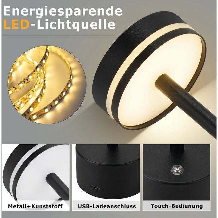 Nettlife LED Tischleuchte Modern Gold/Weiß/Schwarz/Silber Kabellose Nachttischlampe USB-C, Touch Dimmbar, LED fest integriert, Modern Tischlampe für Schlafzimmer Esszimmer Büro – Bild 3