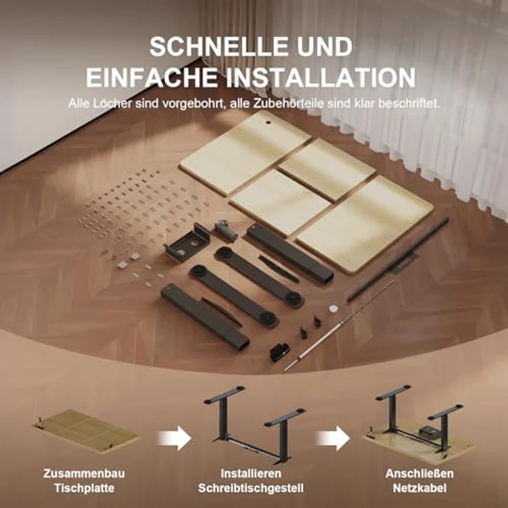 JUMMICO Schreibtisch elektrisch höhenverstellbar mit Kabelwanne & USB-Buchse, Beige, 160x80 cm – Bild 11