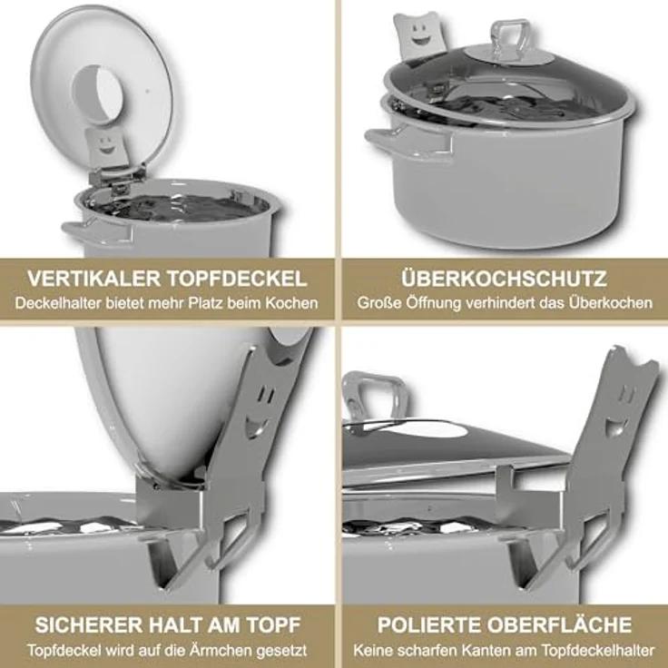 KDR Produktgestaltung Kochtopf Topfdeckelhalter Überkochschutz Deckel Halter Heber Ablage Kochlöffel, (1-tlg), 1x Halter – Bild 5