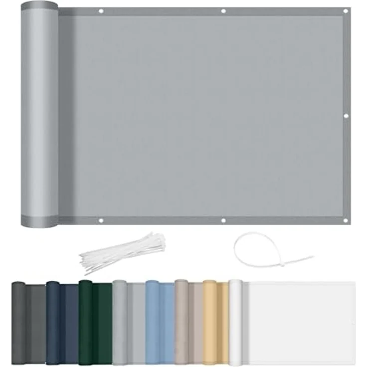 AXT SHADE Balkon Sichtschutz Wetterfest 90x600 cm Balkonverkleidung Balkonabdeckung Balkonbespannung Blickdichte Windschutz und UV-Schutz mit Kabelbinder für Balkongeländer-Hellgrau – Bild 1