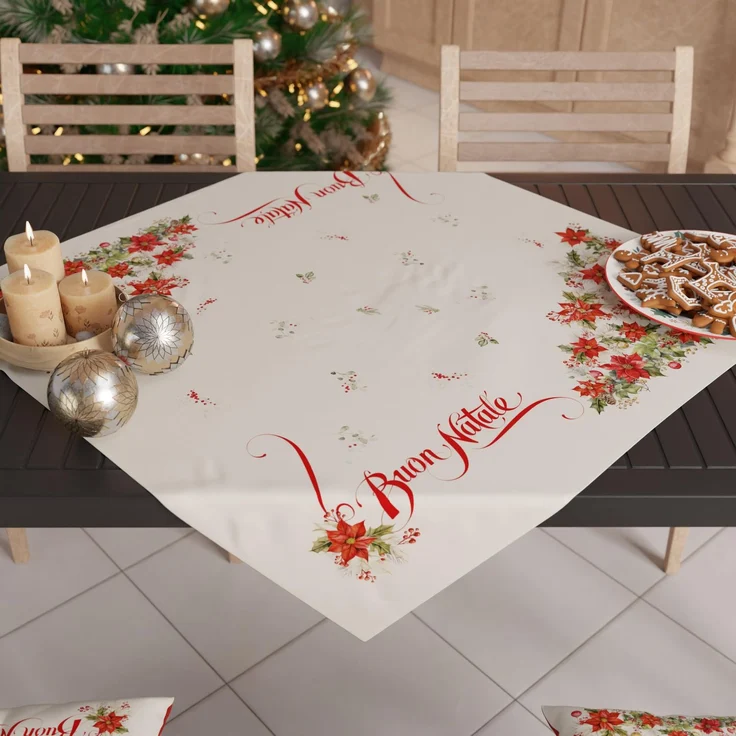 PETTI Artigiani Italiani – Weihnachts-Tafelaufsatz, Weihnachts-Tafelaufsatz für den Küchentisch, 90x90 cm, Tischläufer, Frohe Weihnachten, 100 % Made in Italy