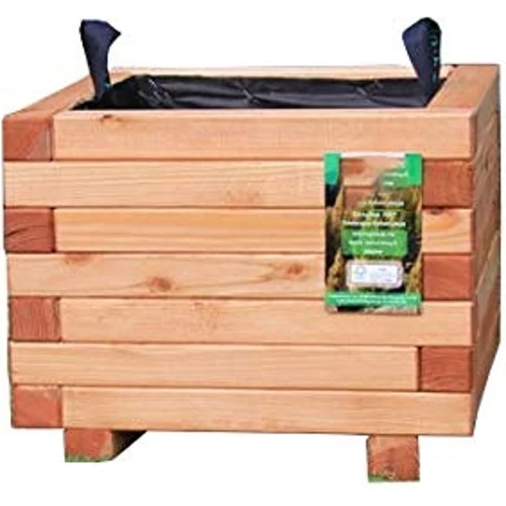Pflanzkasten 40 x 40 x 35 cm aus Lärche mit Vlies und Griffen – Bild 1