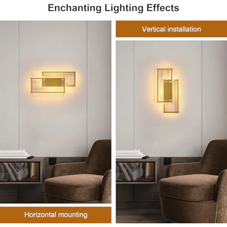 Goeco Wandleuchte LED Innen Gold, 28W Moderne Wandlampe im Quadrat-Design, Warmweiß 3000K Wandbeleuchtung Aluminium für Wohnzimmer, Flur, Korridor und Schlafzimmer – Bild 6