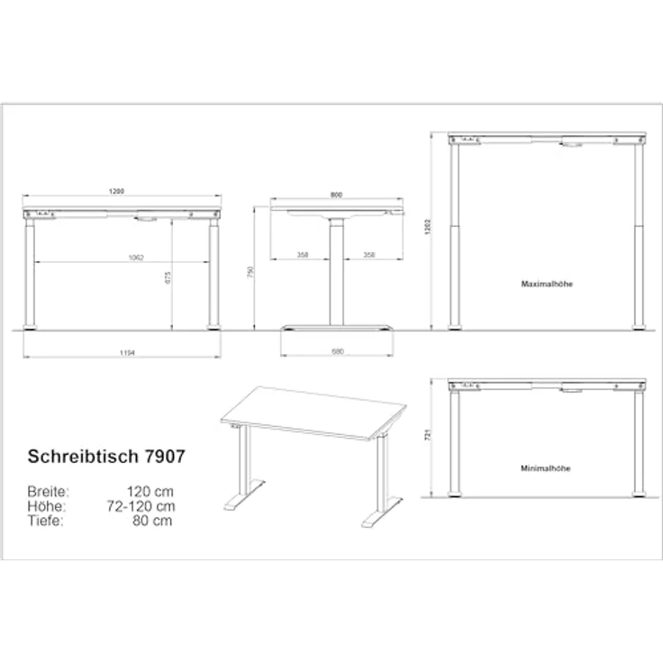 Germania Schreibtisch 7907-642, in Lichtgrau/Weiß, EL. höhenverstellb, 120 x 120 x 80 cm (BxHxT) – Bild 3