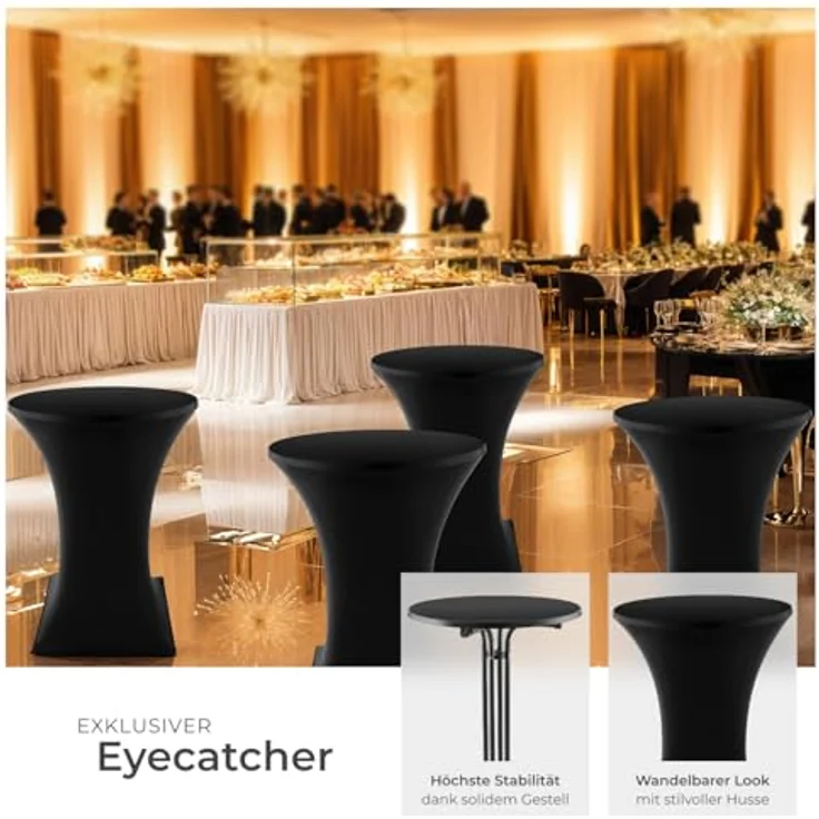 tectake® Gastro 2er Set Stehtisch klappbar, Bistrotisch mit Husse, Tisch Ø80cm, Stehtisch mit MDF-Tischplatte, Gartentisch klappbar, Klapptisch, rund, Stahlgestell, stabil, robust - schwarz, 2er Set – Bild 6