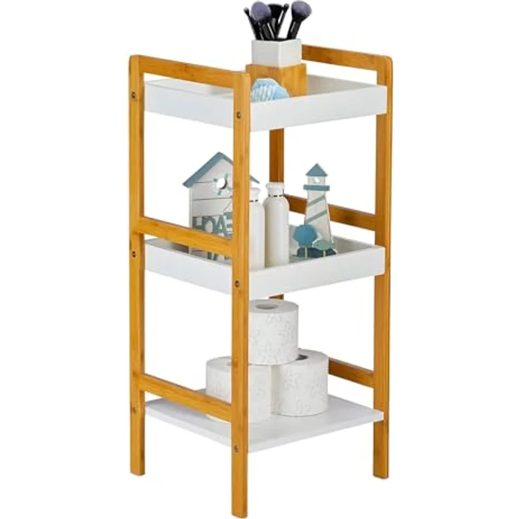 Avilia Regal aus weißem Bambus mit 3 Einlegeböden, platzsparend, multifunktional, für Badezimmer, Küche, Schlafzimmer, 36 x 33 x 80 cm, Elegantes Design – Bild 2