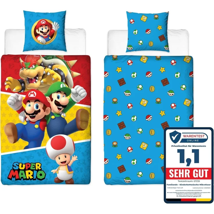 Nintendo Super Mario Bettwäsche für Jungen 135x200 + 80x80 cm Motiv Friends Luigi aus 100% Baumwolle – Bild 8