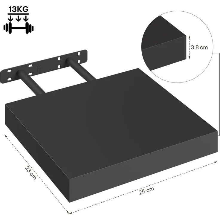 eSituro Wandregal, schwebendes Regal für Wandmontage, Schweberegal Hängeregal Wandbrett im Wohnzimmer Schlafzimmer Küche Badezimmer, glattes Schwarz, MDF, 25 x 3,8 x 22,9 cm – Bild 3