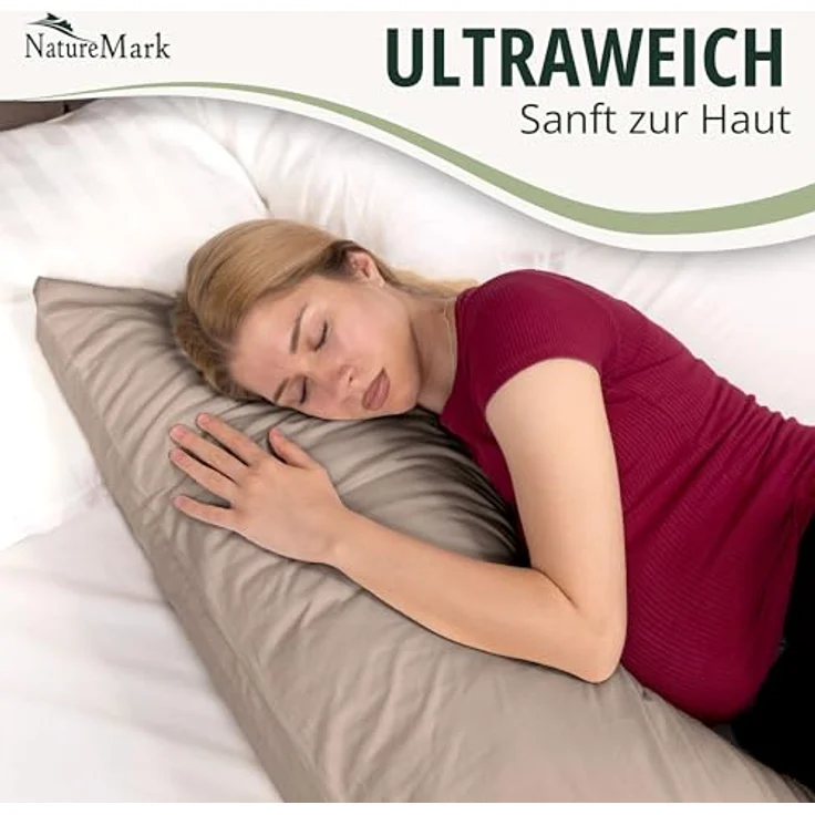 NatureMark 2er Pack Jersey Kissenbezug Kissenhülle Kissenbezüge Seitenschläferkissen Nackenkissen viele Größen und Farben ÖKO-TEX (40x145 cm (Seitenschläfer/Stillkissenbezug), Sand/Beige) – Bild 5