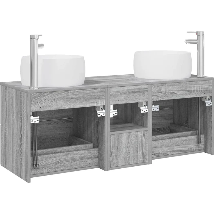 vidaXL Wandmontiertes Badezimmerschrank-Set 3 stk. Grau Sonoma 3405928 – Bild 8