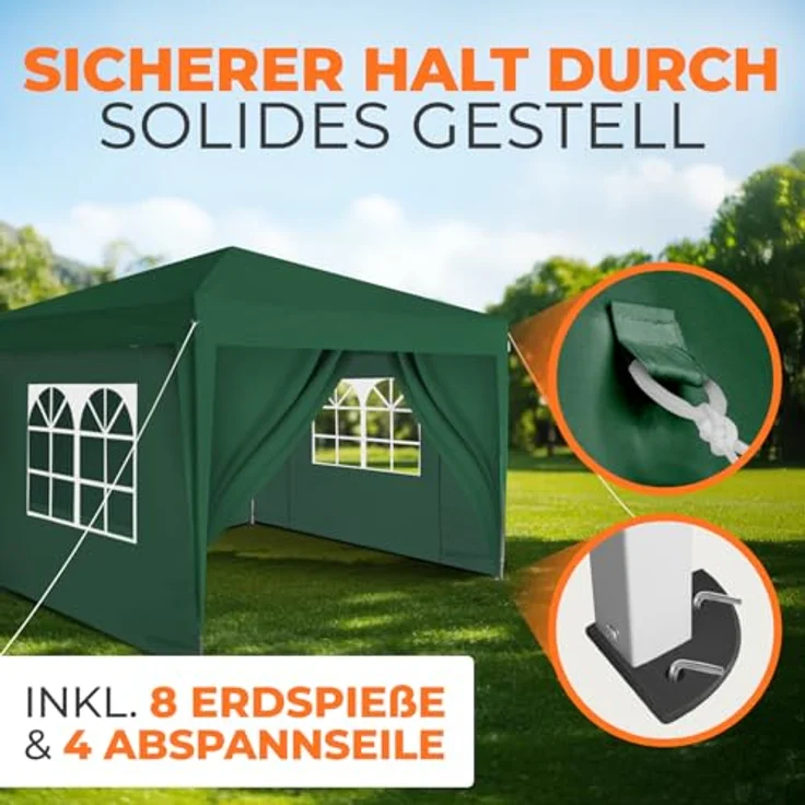 Kronenburg Faltpavillon wasserdicht Dachmaß 2x2 m UV Schutz 50+ Pavillon in Grün mit 4 Seitenteilen – Bild 6