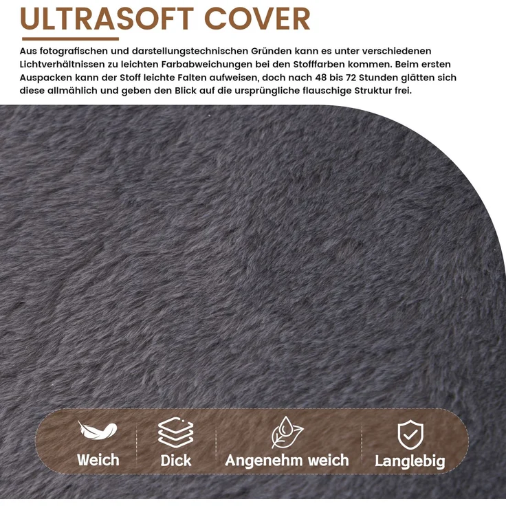 Sitzsack für Erwachsene, flauschiger Loungesessel aus Kunstfell, vakuumverpackt und montagefrei, für Wohnzimmer, Schlafzimmer, Balkon - Groß(Hellgrau)--Herde--111x123x75cm--YOUDENOVA – Bild 8