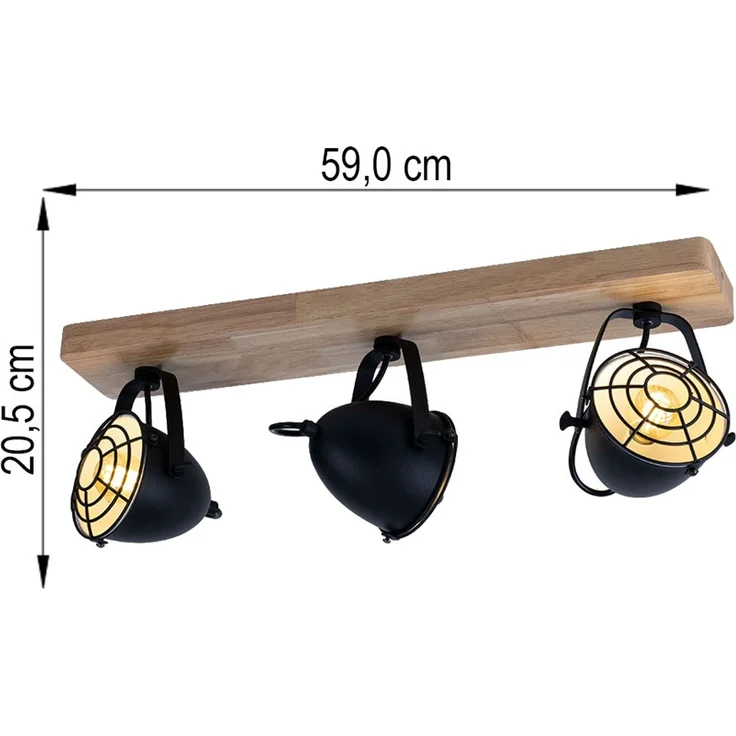 LED Deckenlampe, Metall Holz, schwarz, Spots verstellbar, L 59 cm – Bild 8