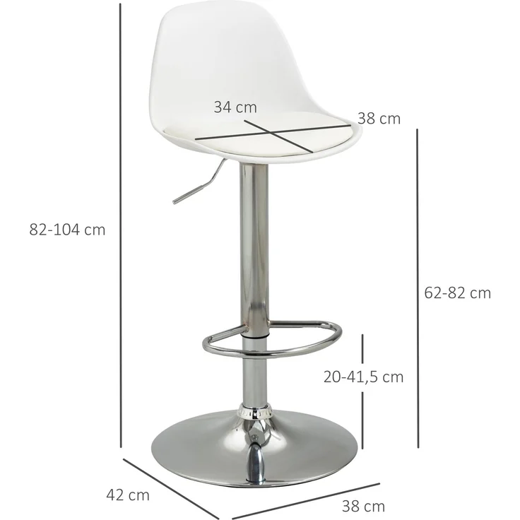 2er-Set Barhocker, Barstühle, Drehstühle mit Lehne, höhenverstellbar, bis 120 kg belastbar, 41 x 42 x 82-104 cm, Weiß--Weiß--104x42x41cm--CHENHAONING – Bild 5