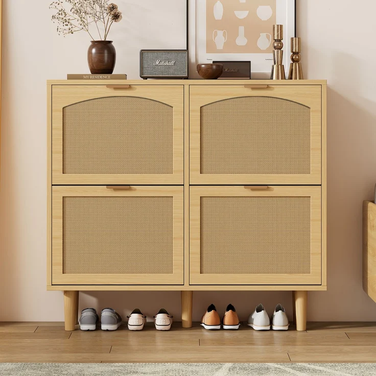 ZUBALIYA Schuhschrank 100 x 25 x 90 cm, aus Spanplatte, Helle Eiche – Bild 9