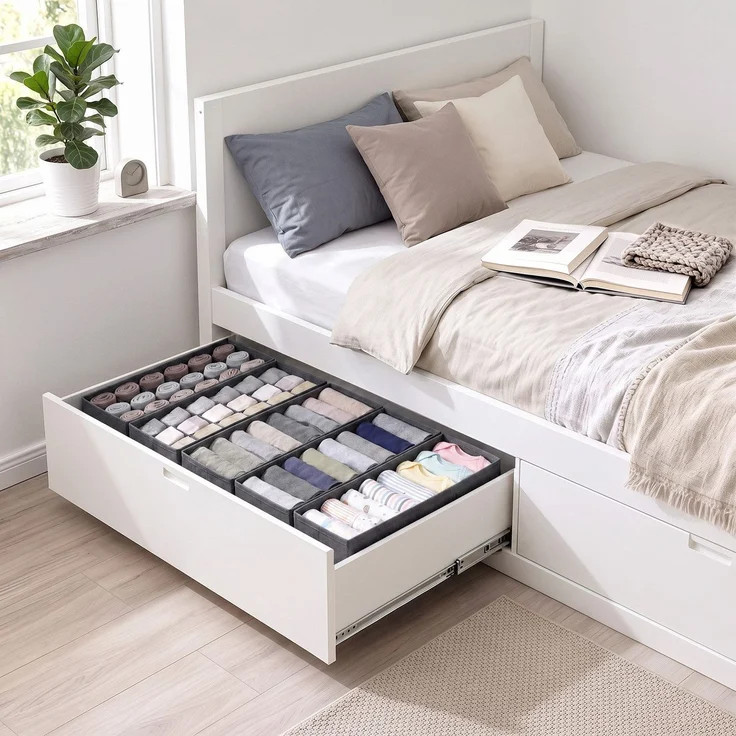 Sekey Aufbewahrungsbox Schubladen Organizer aus Vliesstoff Faltbare Aufbewahrungsboxen mit Fächer für HEMNES 108(60 Fächer) – Bild 9