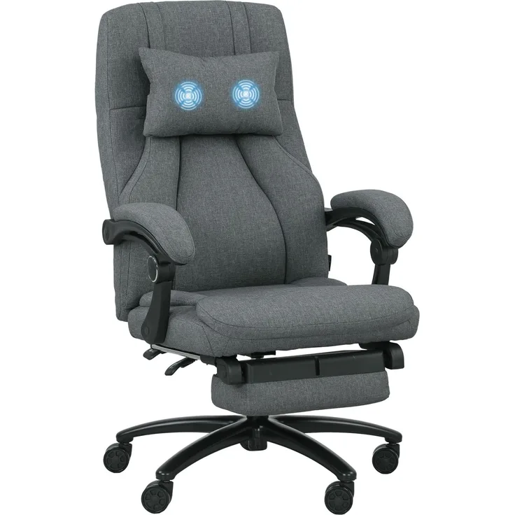 MELAYR, Massage-Bürostuhl, USB-Schnittstelle, schwenkbare Räder, Dunkelgrau, 64 x 74 x 117 cm