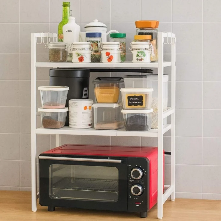 DanDiBo Verstellbares Küchenregal Weiß für Arbeitsplatte Stehend 3 Stufig 40-64 cm Regal Küche 96684 Standregal – Bild 1