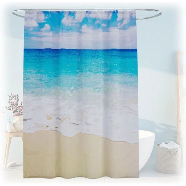 relaxdays Duschvorhang 180x200 cm mit Motiv Breite 180 cm (Strand), 180x200 cm, I – Bild 4