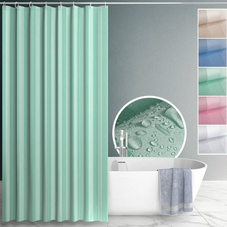 ANRO Duschvorhang aus Italien hochwertiger Badevorhang Textil mit Ösen und Haken Breite 120 cm (Packung, 1-tlg, Duschvorhang inkl. Aufhängeringe), robuster Vorhang Stangenaufhängung in Größe 200x120cm in grün – Bild 1