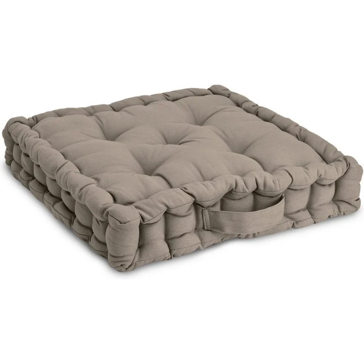 Beautissu Stuhlkissen Mila Bodenkissen, 50x50cm, Taupe, Sitzkissen, 100% Baumwolle, Indoor & Outdoor, exzellenter Komfort und Stil, praktischer Tragegriff – Bild 1