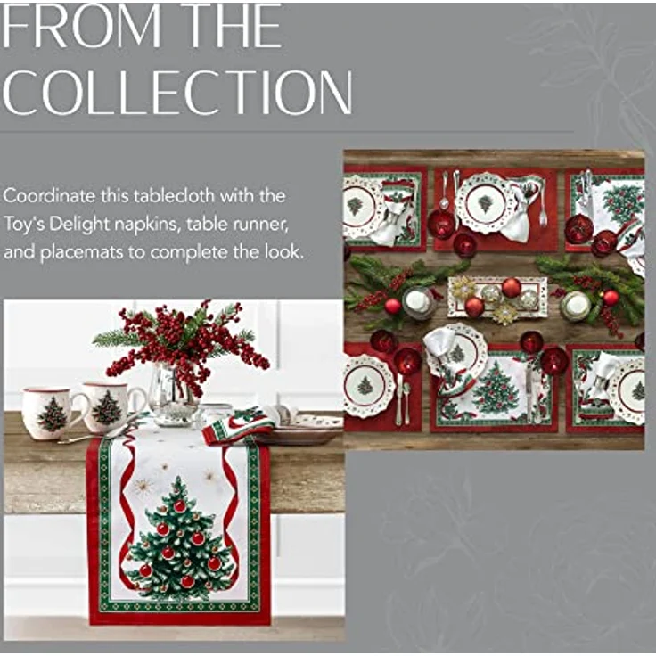 Elrene Home Fashions Villeroy & Boch Toy's Delight Weihnachts-Tischdecke, knitterfrei, Feiertagstischdekoration, 152,4x213,4 cm, oval, Mehrfarbig – Bild 7