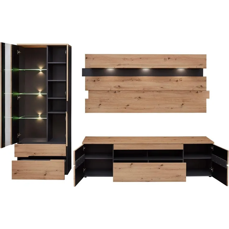 Wohnwand Wohnzimmerschrank MEMPHIS Artisan Eiche Graphit Nachbildung