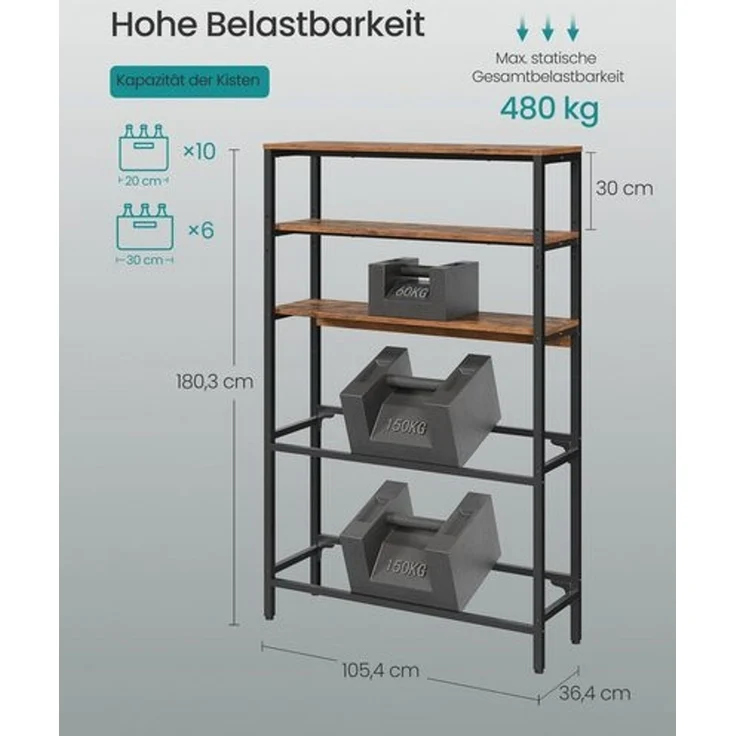 SONGMICS Getränkekistenregal, 2 Ebenen für 6 Kisten, mit 3 Ablagen, Stahl, Getränkeregal, braun-schwarz – Bild 5