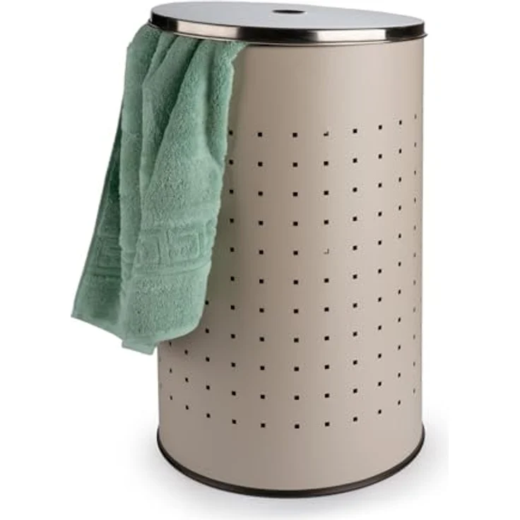 Home4You Wäschetonne Wäschesammler, Greige, Ø 35,5 x H 57,5 cm, (1 St), 54 Liter Fassungsvermögen, mit Belüftungslöcher – Bild 3