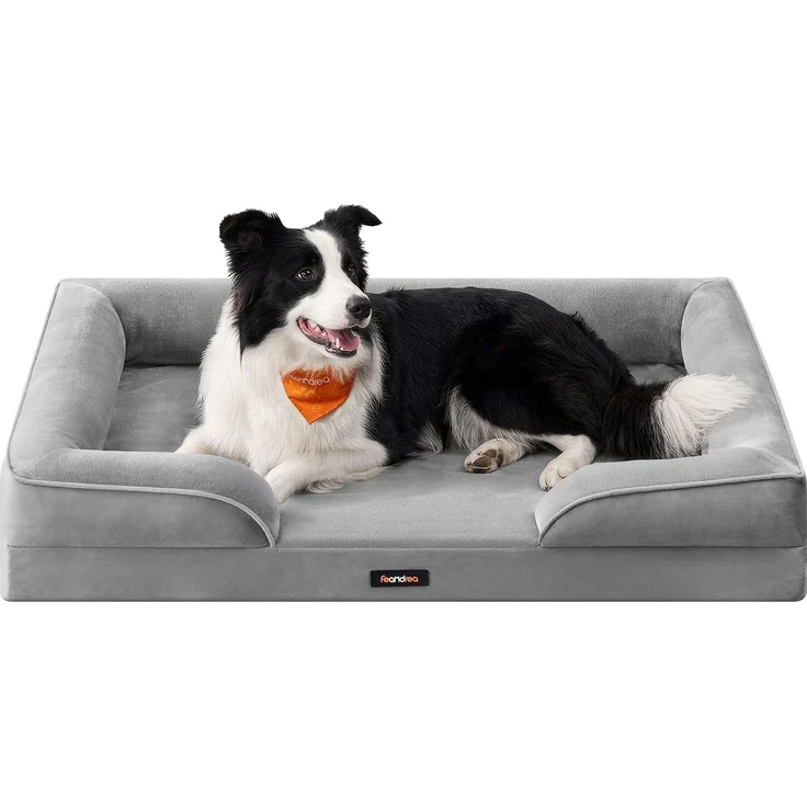 Feandrea Orthopädisches Hundebett, Hundekissen XL, erhöhter Rand, Noppenschaumstoff, Bezug abnehmbar, waschbar, rutschfest, Innenfutter wasserabweisend, Taubengrau, 104 x 69 x 17 cm PGW323GD01