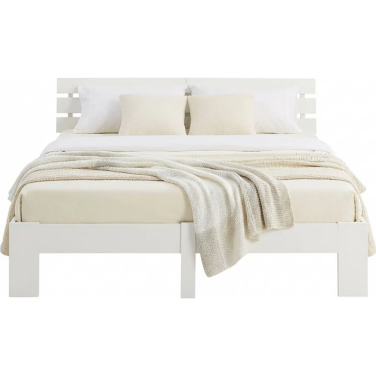 Holzbett mit Federkernmatratze 180x200 Bett Weiß Doppelbett Holzbettrahmen Massiv Holz Lattenrost – Bild 9