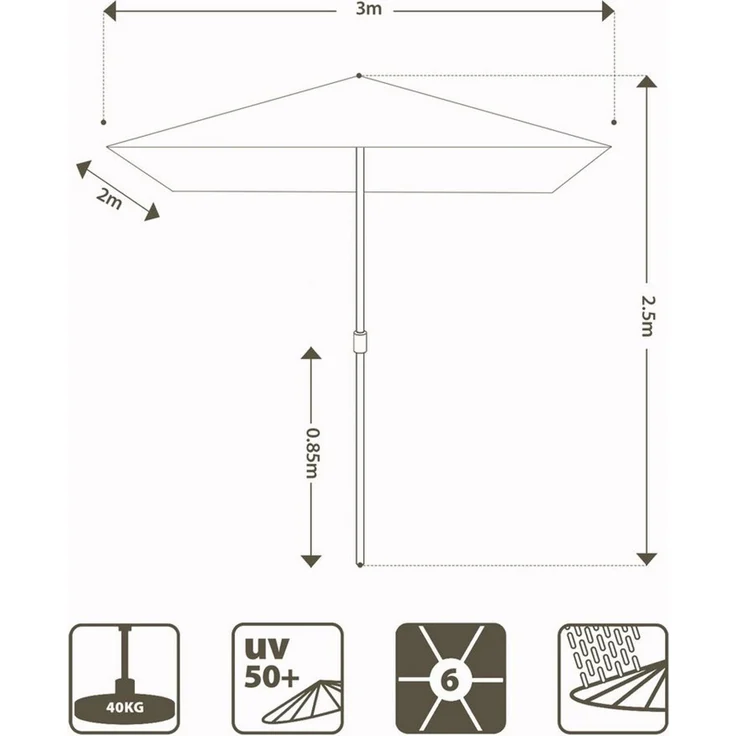 Sekey Sonnenschirm Rechteckig Marktschirm Neigbar mit Kurbel Sonnenschirm Groß, LxB: 300x200 cm, Sonnenschirm 300 x 200 cm, Gartenschirm Outdoor Wetterfest, Knickbar – Bild 4