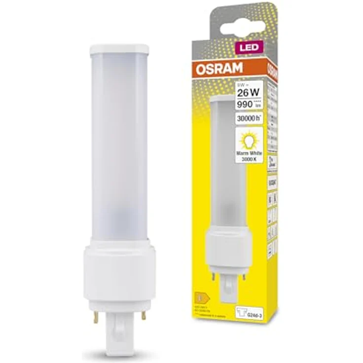 OSRAM LED-Lampe G24d-3 Dulux D26, 9W 3000K für KVG, einfacher Austausch von Kompaktleuchtstofflampen – Bild 1