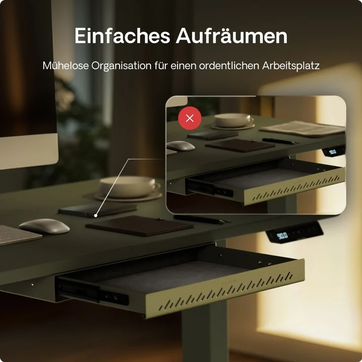 Schubladen-Organizer unter dem Schreibtisch, 41x27x5cm, Hochwertiger Stahl, Ausziehbarer Platzsparer Grün – Bild 3