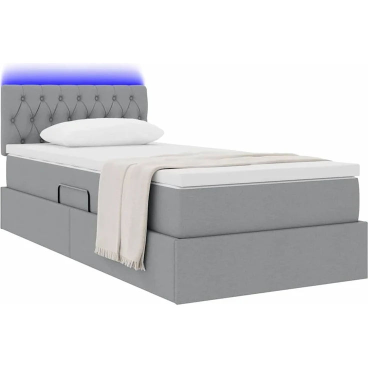 vidaXL LED-Speicherbett mit Matratze Hellgrau 90 x 200 cm Stoff 3371181 – Bild 3
