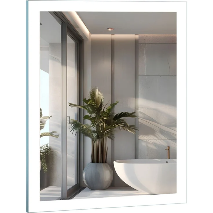 Gimbelen LED Badspiegel 45x60 cm, Badezimmerspiegel mit Beleuchtung & Tastenschalter, 2 Lichtfarben (3000K/6500K), Antibeschlag, explosionssicheres Glas, IP44, Silber – Bild 2