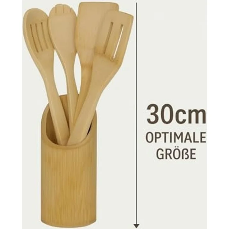 hausleben Kochbesteck-Set – 100% Bambus – 30 x 6 cm (6-tlg), umweltfreundlich – Langlebig – Schonend für Pfannen & Töpfe – Bild 6