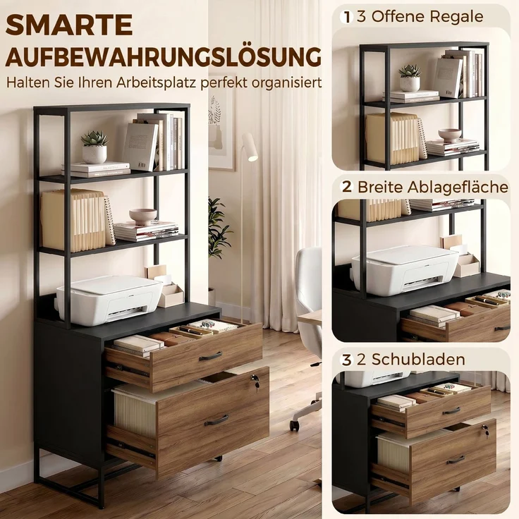 MELAYR, Aktenschrank mit Schubladen, 70 x 40 x 157 cm, Schwarz – Bild 6