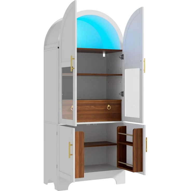 Vitrine 76 x 40 x 180 cm aus MDF und Spanplatte, mit Bogenfront, Glas und LED-Beleuchtung – Bild 7