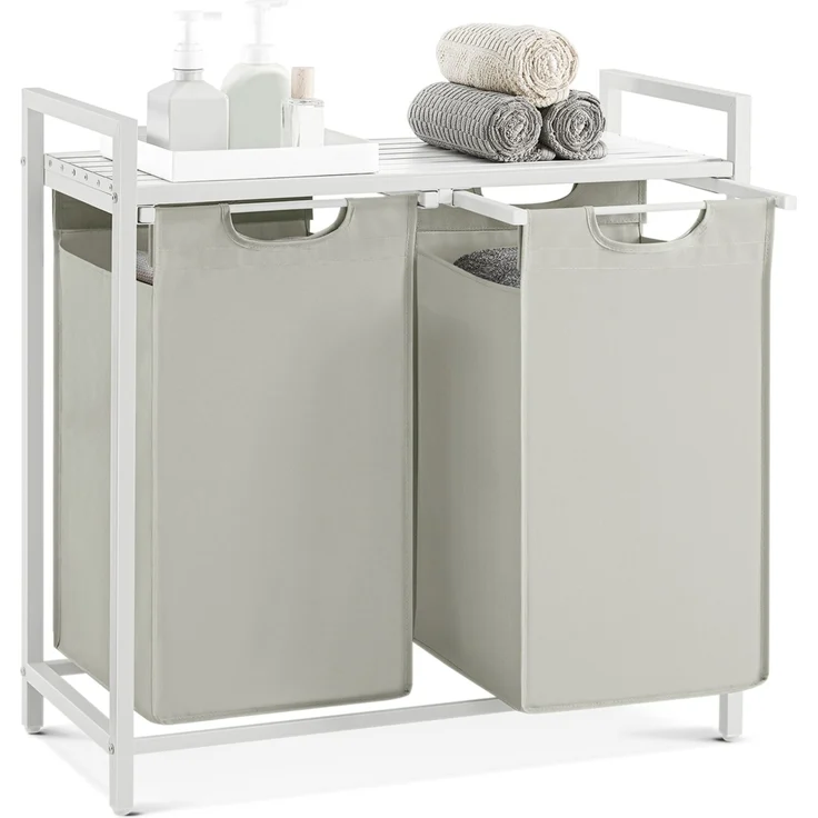 Vasagle Wäschekorb mit 2 Fächer, Metallrahmen Weiß, 2x46 L / 73 x 33 x 72 cm – Bild 4