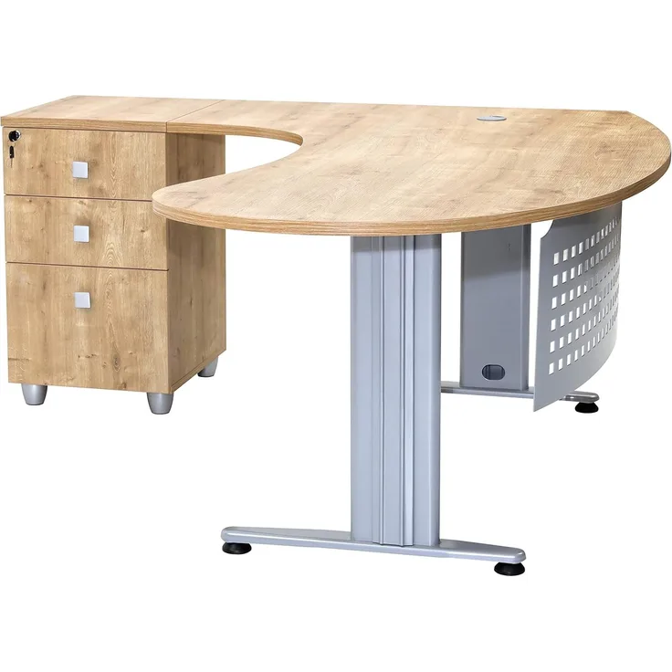 Furni24 Schreibtisch Chefschreibtisch Schreibtisch Winkeltisch PC Tisch Moderner Bürotisch Computertisch mit großer Arbeitsfläche Gela Eiche Dekor Links gewinkelt Ink. Beistellcontainer mit Schubladen