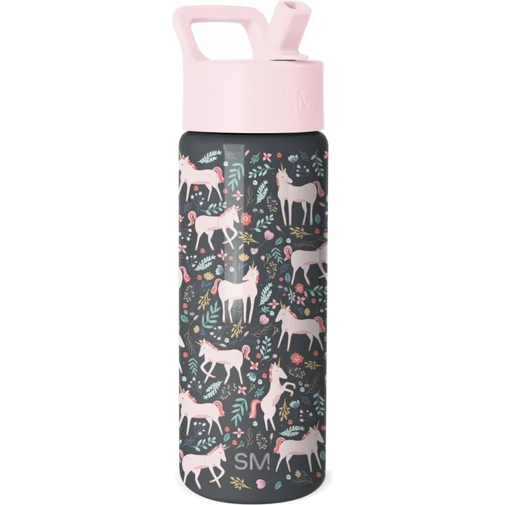 Simple Modern Trinkflasche Kinder mit Strohhalm | Sport Isolierte Edelstahl-Kindertrinkflasche für Kleinkinder Jungen und Mädchen | Summit | 530ml | Unicorn Fields