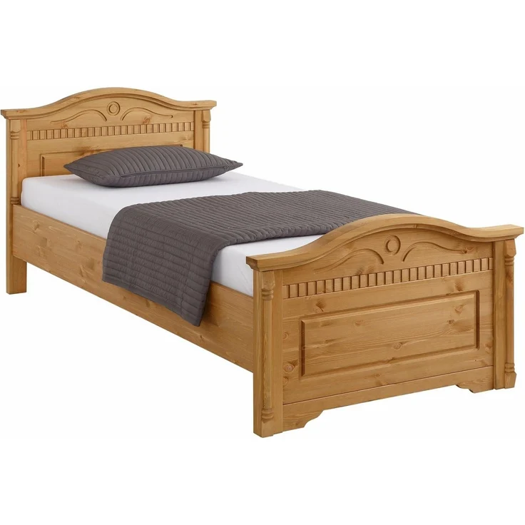 Home affaire Massivholzbett Graz, hohe Belastbarkeit, klassischer Landhausstil, FSC® zertifiziert (Breite/Belastbarkeit 180cm/220 KG, 90cm/=120KG), mit dekorativen Fräsungen, inklusive Lattenrost – Bild 1