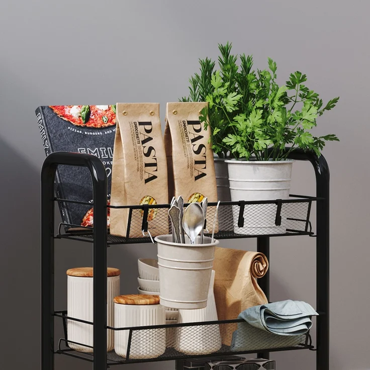 Rollcontainer Tarro Schwarz 45 x 64 cm mit 3 Ablagefächern Vicco – Bild 4