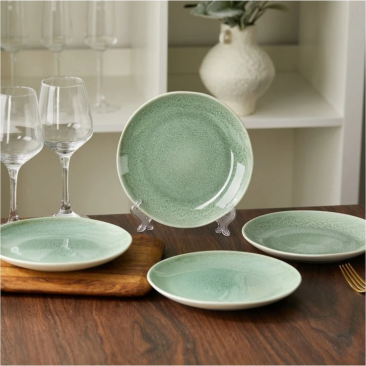 JIWOO Teller 4er Ø19,5cm, Speiseteller Steakteller Dessertteller Pastateller Plate, (4 St), Keramik Hochwertiges Tellerset Grün Mikrowellenofen Spülmaschine – Bild 3